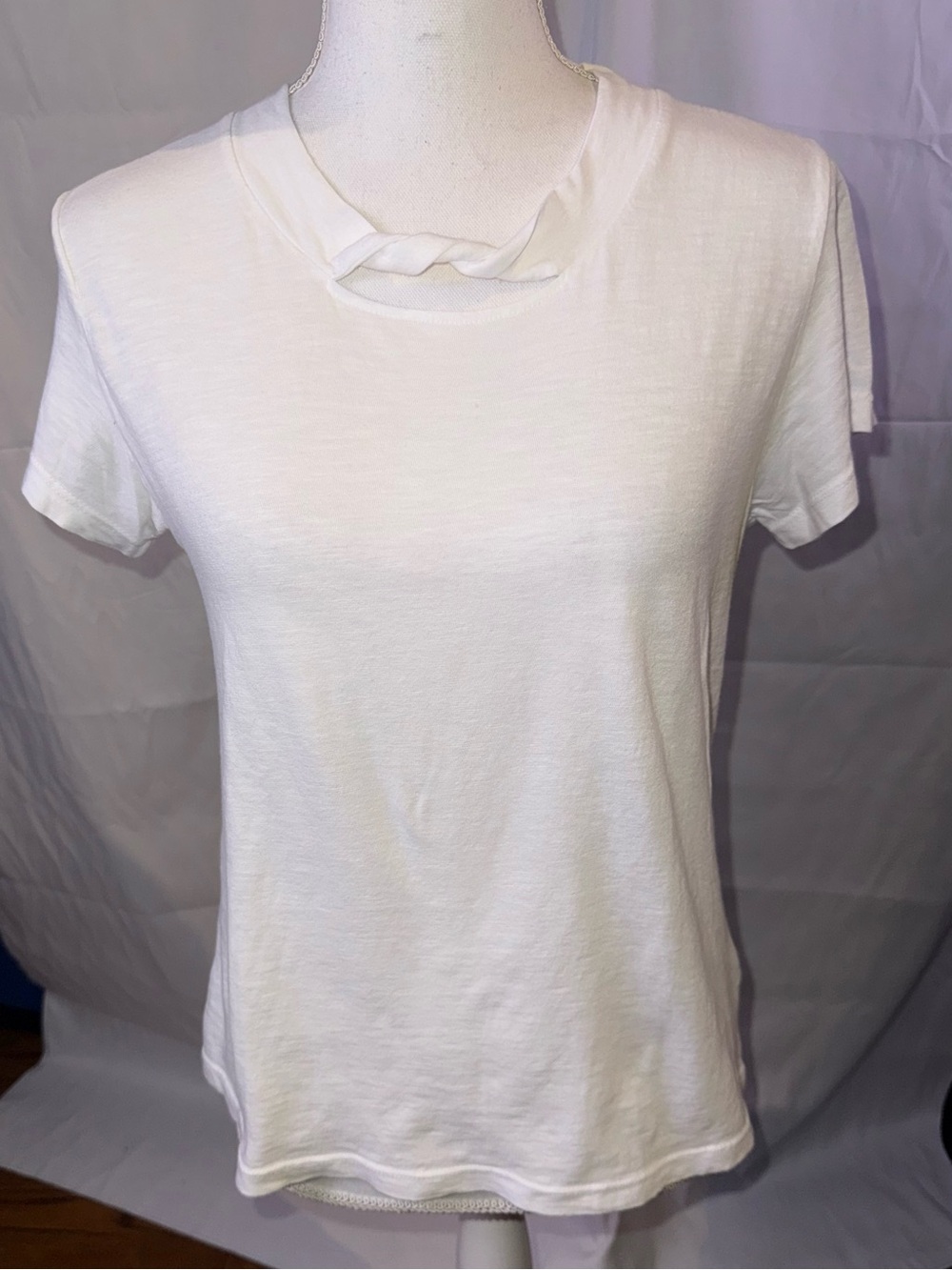LNA White Short Sleeve Tee with Twist Neck Detail